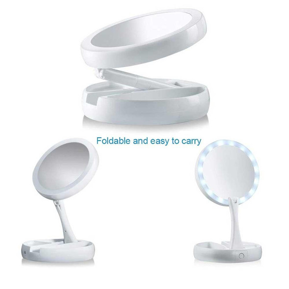 2 PCS Foldable LED Light Makeup Mirror 10X Magnifying Compact Pocket Vanity Cosmetic Hand Mirror