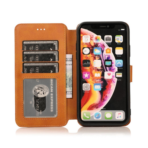 iPhone XR Calf Texture Magnetic Buckle Horizontal Flip Leather Case with Holder & Card Slots & Wallet & Photo Frame(Khaki)