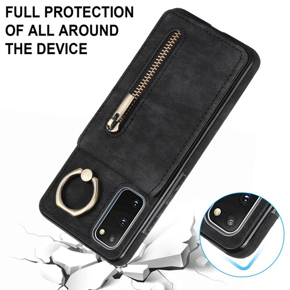 For Samsung Galaxy S20 Retro Ring and Zipper RFID Card Slot Phone Case(Black)