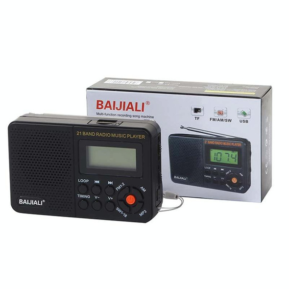 BAIJIALI BJL-166 Full Band Retro Radio Multifunctional Built-in Speaker Player(Black)