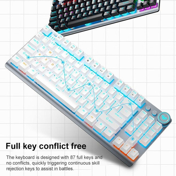 AULA F3001 Backlit 87 Keys Wired/Wireless/Bluetooth Three Model Mechanical Gaming Keyboard(Silver White Red Shaft)