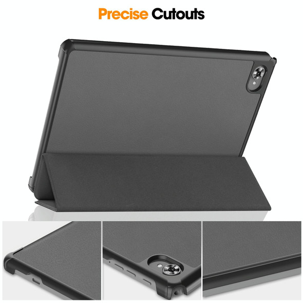 For Teclast M40 Plus Custer Pure Color 3-Fold Holder Leatherette Tablet Case(Grey)