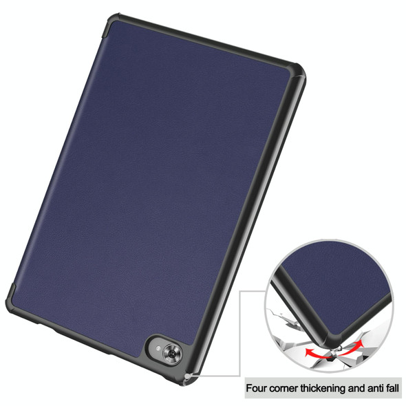 For Teclast M40 Plus Custer Pure Color 3-Fold Holder Leatherette Tablet Case(Dark Blue)