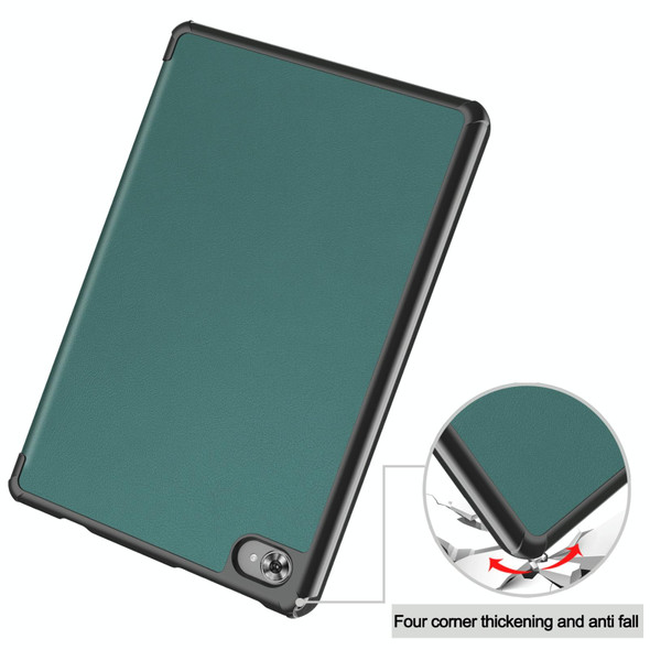 For Teclast M40 Plus Custer Pure Color 3-Fold Holder Leatherette Tablet Case(Dark Green)