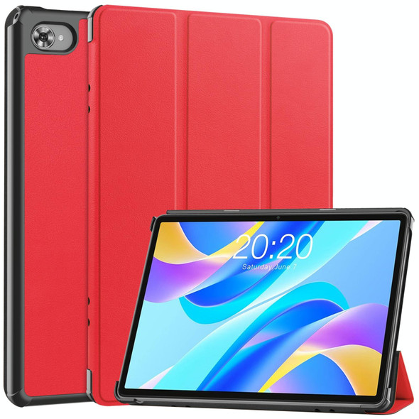 For Teclast M40 Plus Custer Pure Color 3-Fold Holder Leatherette Tablet Case(Red)