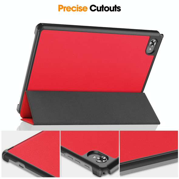 For Teclast M40 Plus Custer Pure Color 3-Fold Holder Leatherette Tablet Case(Red)