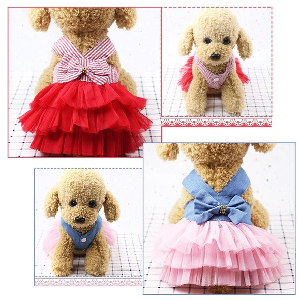 2pcs Pet Mesh Skirt Dress Dog Cat Clothes, Size: L(Suspender Pink Denim)