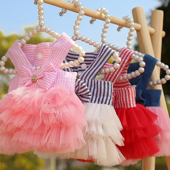 2pcs Pet Mesh Skirt Dress Dog Cat Clothes, Size: M(Suspenders Stripes Pink)