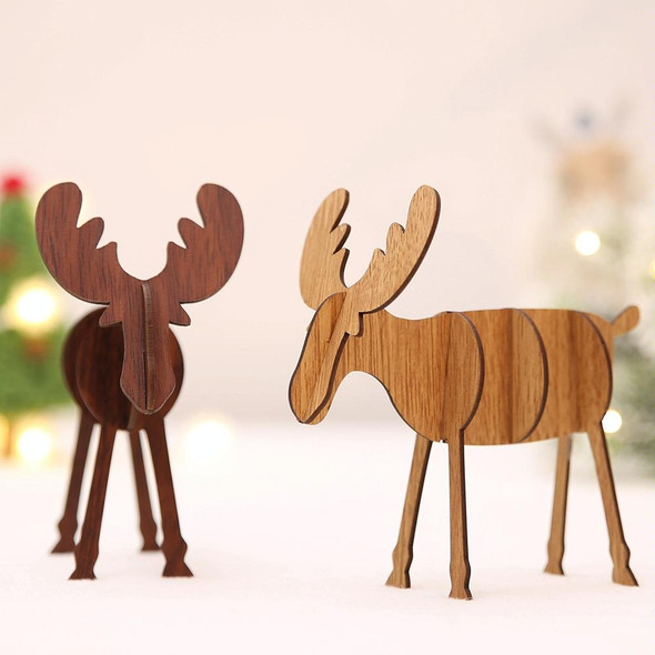 2 PCS Christmas Decorations Wooden DIY Elk Decorations Children Creative Gifts Desktop Decoration, Size:S(Black Walnut)