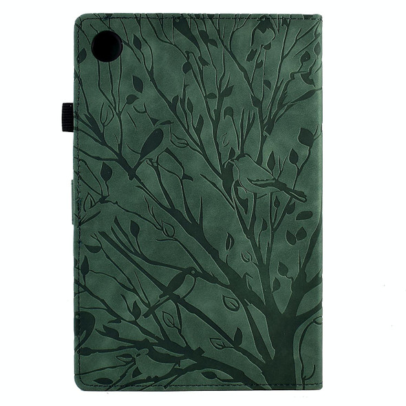 For Samsung Galaxy Tab A8 10.5 2021 Fortune Tree Pressure Flower PU Tablet Case with Wake-up / Sleep Function(Green)