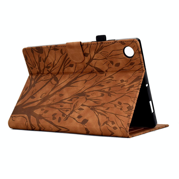For Samsung Galaxy Tab A8 10.5 2021 Fortune Tree Pressure Flower PU Tablet Case with Wake-up / Sleep Function(Brown)
