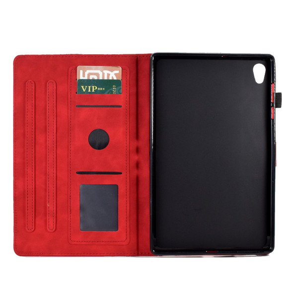 For Lenovo M10 HD 2nd X306X Fortune Tree Pressure Flower PU Tablet Case with Wake-up / Sleep Function(Red)