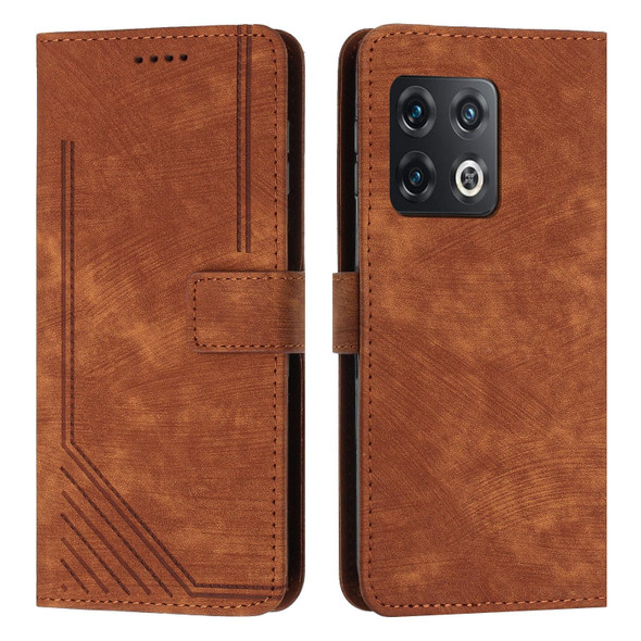 For OnePlus 10 Pro Skin Feel Stripe Pattern Leatherette Phone Case with Lanyard(Brown)