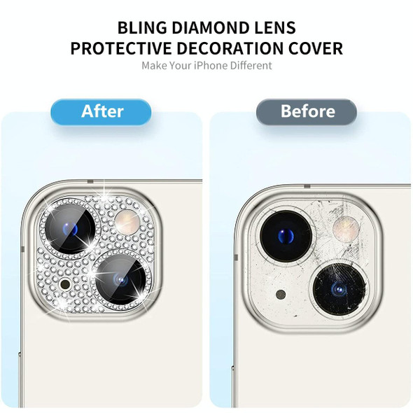 For iPhone 14 / 14 Plus ENKAY Hat-Prince Blink Diamond Camera Lens Aluminium Alloy Tempered Glass Film(Golden)