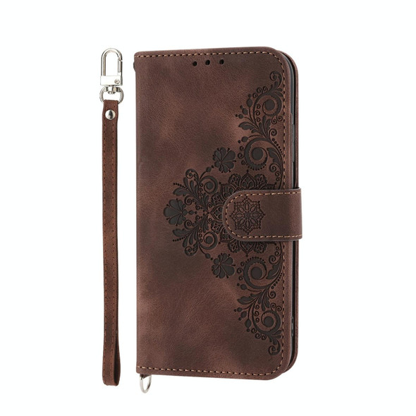 For OPPO A1 Pro Skin-feel Flowers Embossed Wallet Leatherette Phone Case(Brown)