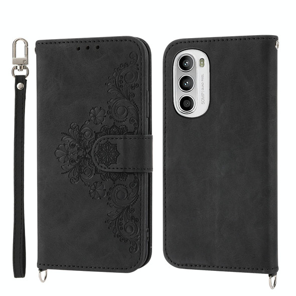 For OPPO A1 Pro Skin-feel Flowers Embossed Wallet Leatherette Phone Case(Black)