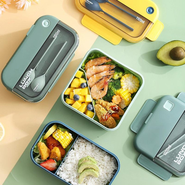 Plastic Compartment Lunch Box Microwaveable with Tableware(1.1L Green)
