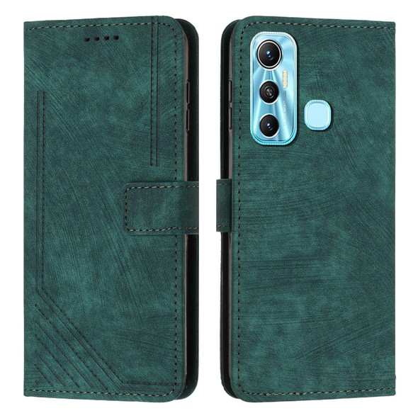 For Infinix Hot 11 2021 / Note 12 4G Skin Feel Stripe Pattern Leatherette Phone Case with Lanyard(Green)