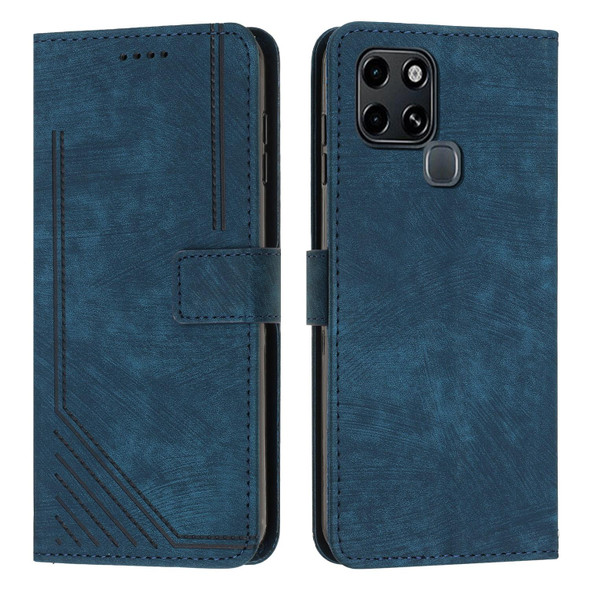 For Infinix Smart 6 Skin Feel Stripe Pattern Leatherette Phone Case with Lanyard(Blue)