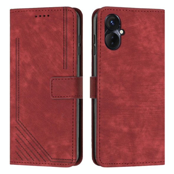 For Tecno Camon 19 Neo Skin Feel Stripe Pattern Leatherette Phone Case with Lanyard(Red)