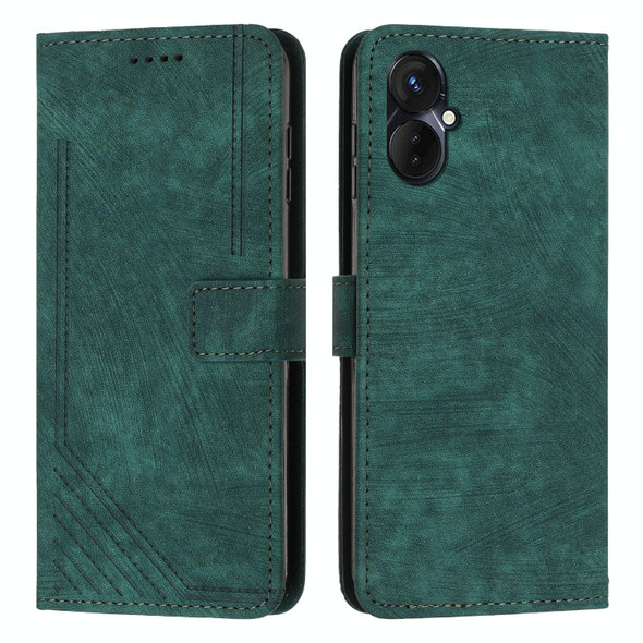 For Tecno Camon 19 Neo Skin Feel Stripe Pattern Leatherette Phone Case with Lanyard(Green)