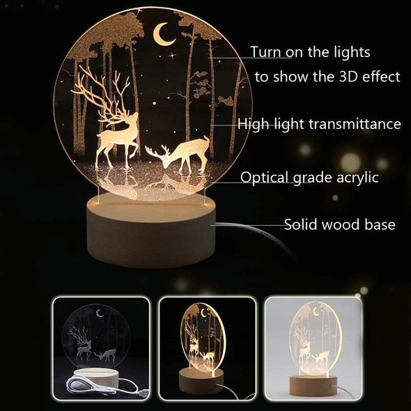 3D Atmosphere Decorative Light Acrylic Inner Carved LED Night Light Creative Girl Table Lamp(Deer)