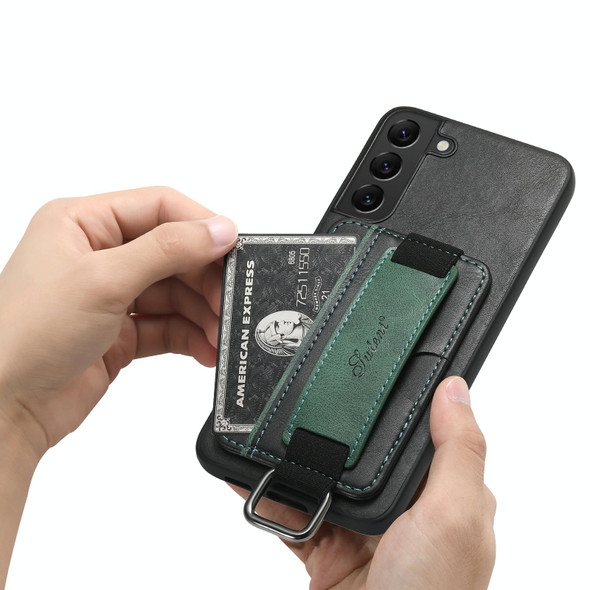 For Samsung Galaxy  S22+ 5G Suteni H13 Card Wallet Wrist Strap Holder PU Phone Case(Black)