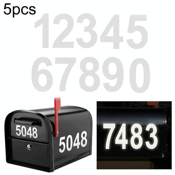 5pcs Night Reflective Mailbox Digital Number Waterproof Sticker, Size: 4 inches(White)