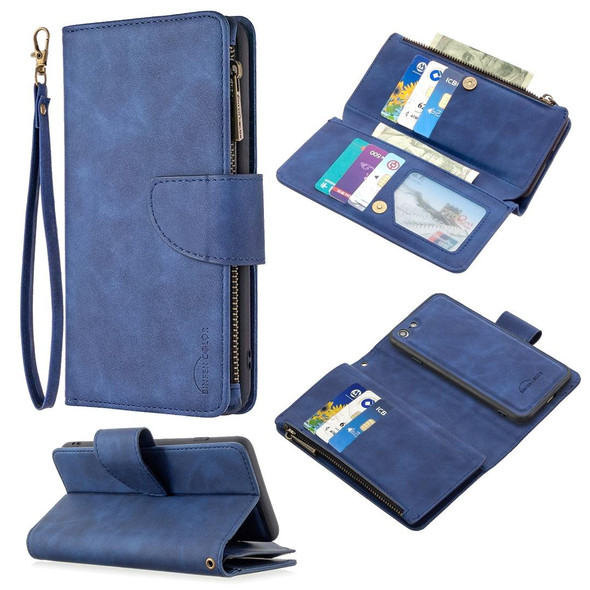 iPhone SE 2022 / SE 2020 / 8 / 7 Skin Feel Detachable Magnetic Zipper Horizontal Flip PU Leather Case with Multi-Card Slots & Holder & Wallet & Photo Frame & Lanyard(Blue)