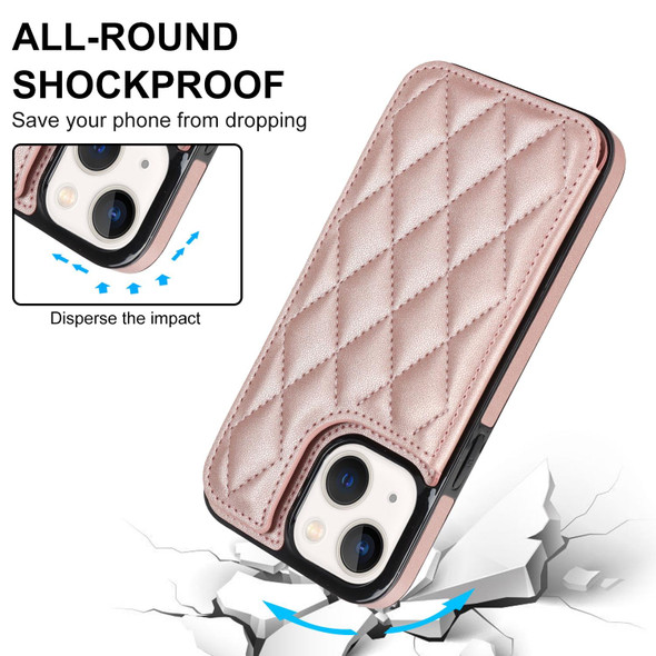 For iPhone 13 mini Double Buckle Rhombic PU Leatherette Phone Case(Rose Gold)