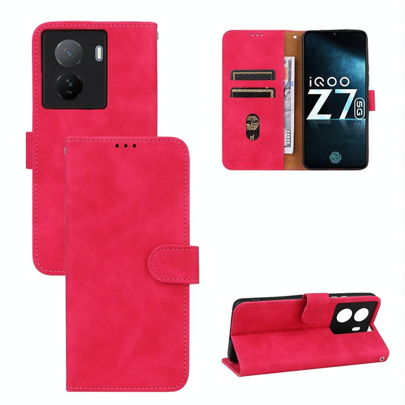 For vivo iQOO Z7 Skin Feel Magnetic Flip Leatherette Phone Case(Rose Red)
