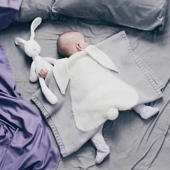 Rabbit Pattern Stereoscopic Ears Baby Knitted Blanket(Yellow)