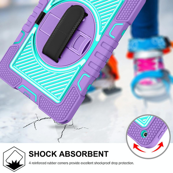 360 Degree Rotation Contrast Color Shockproof Silicone + PC Case with Holder & Hand Grip Strap & Shoulder Strap For iPad 9.7 2018 / 2017 / Air / Air 2 / Pro 9.7 (Purple + Mint Green)