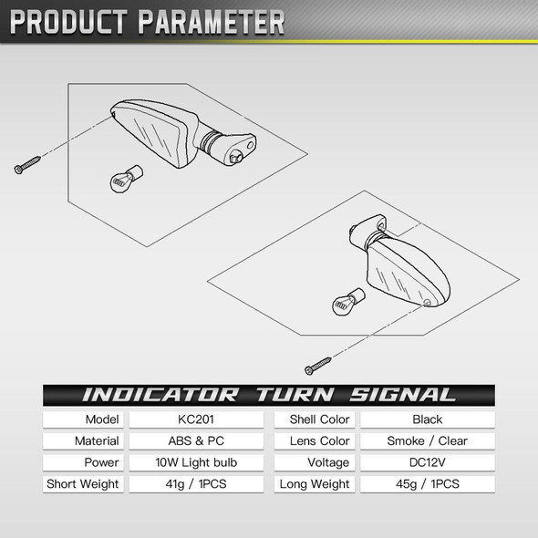 2pcs For BMW S1000RR / S1000XR Motorcycles LED Turn Signal Light, Short Handle (Transparent)