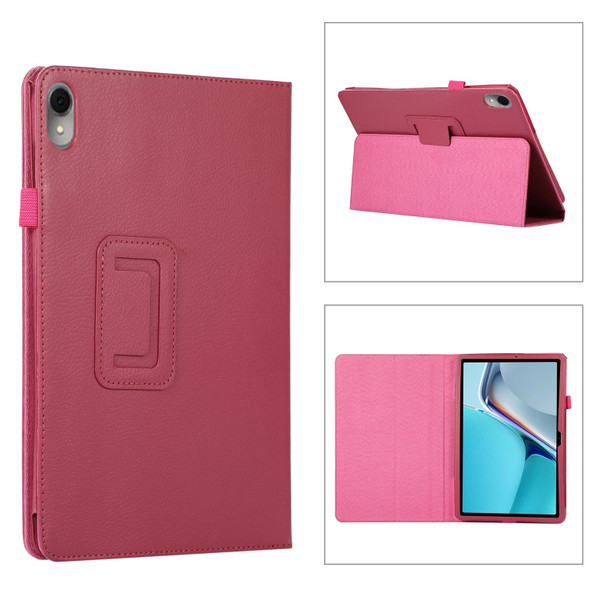 For Huawei MatePad 11 2023 Litchi Texture Leatherette Tablet Case with Holder(Rose Red)