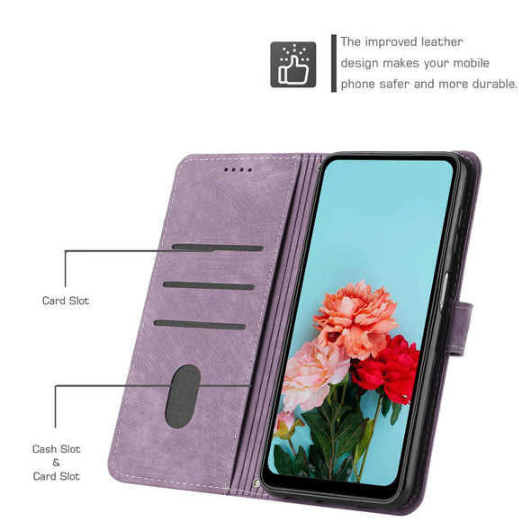 For Motorola Edge 30 Ultra / X30 Pro Skin Feel Stripe Pattern Leatherette Phone Case with Lanyard(Purple)