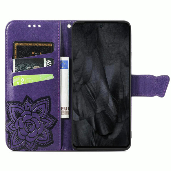 For Google Pixel 8 Pro Butterfly Love Flower Embossed Leatherette Phone Case(Dark Purple)