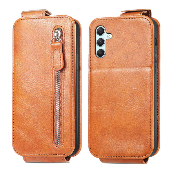 For Samsung Galaxy A34 5G Zipper Wallet Vertical Flip Leatherette Phone Case(Brown)