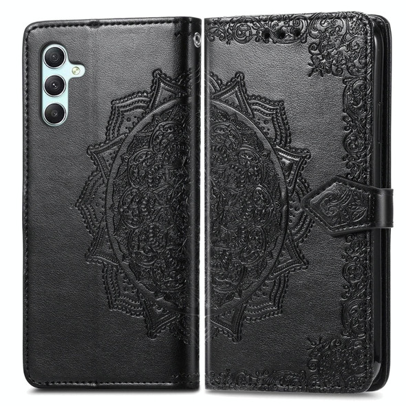For Samsung Galaxy A34 5G Mandala Flower Embossed Leatherette Phone Case(Black)