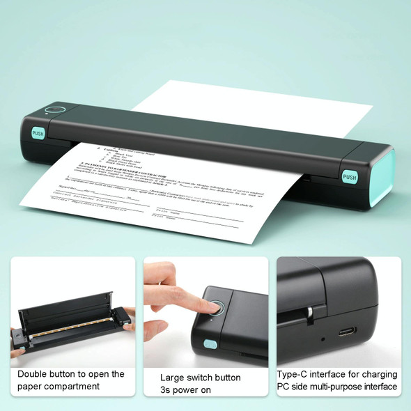 M08F Bluetooth Wireless Handheld Portable Thermal Printer(Black Green A4 Version)