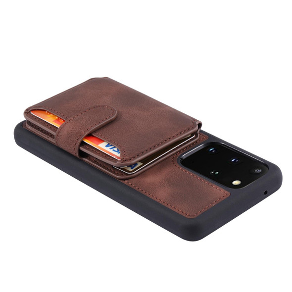 For Samsung Galaxy S20 Feel Dream Anti-theft Brush Shockproof Portable Skin Card Bag Phone Case(Coffee)