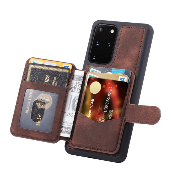 For Samsung Galaxy S20 Feel Dream Anti-theft Brush Shockproof Portable Skin Card Bag Phone Case(Coffee)