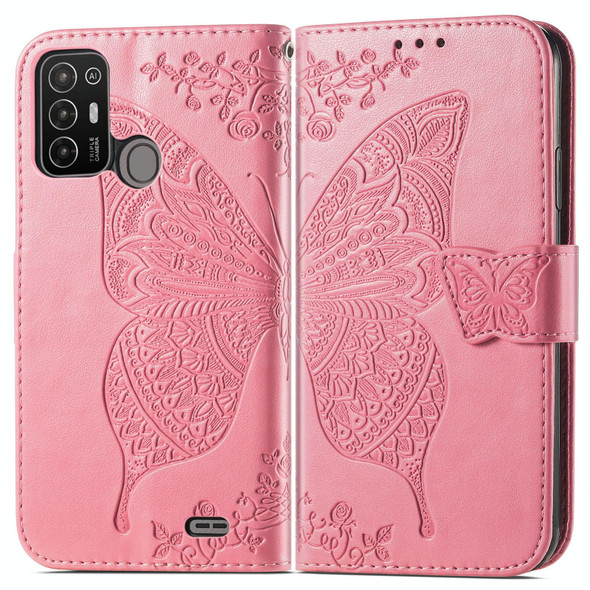 For ZTE Blade A52 Butterfly Love Flower Embossed Leather Phone Case(Pink)