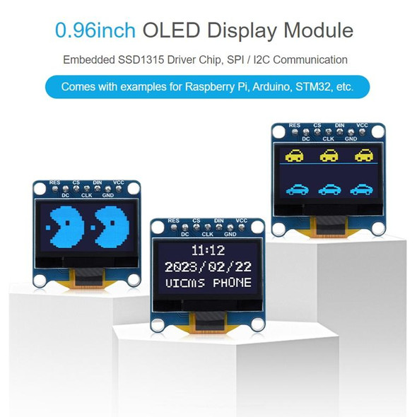 Waveshare 0.96 inch OLED Display Module, 12864 Resolution, SPI / I2C Communication(D White)