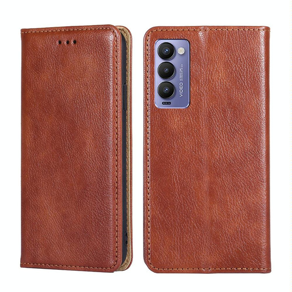 For Tecno Camon 18 / 18P Gloss Oil Solid Color Magnetic Leatherette Phone Case(Brown)