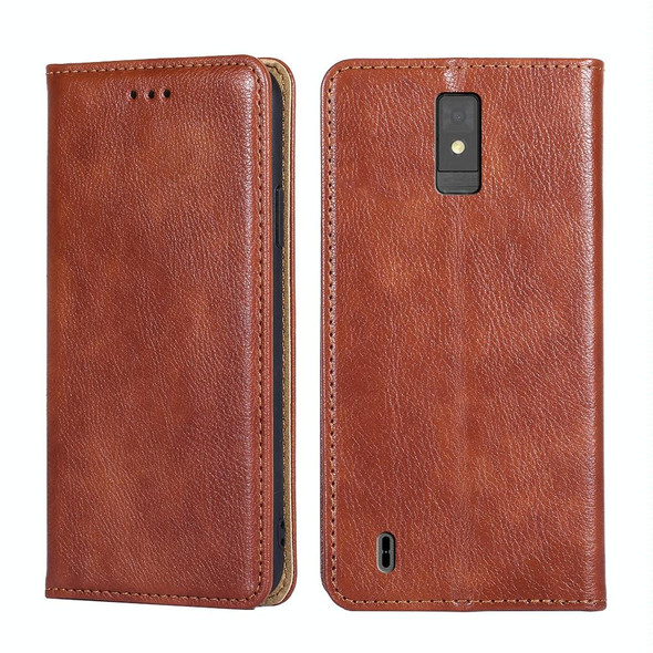 For ZTE Blade A32 Gloss Oil Solid Color Magnetic Leather Phone Case(Brown)