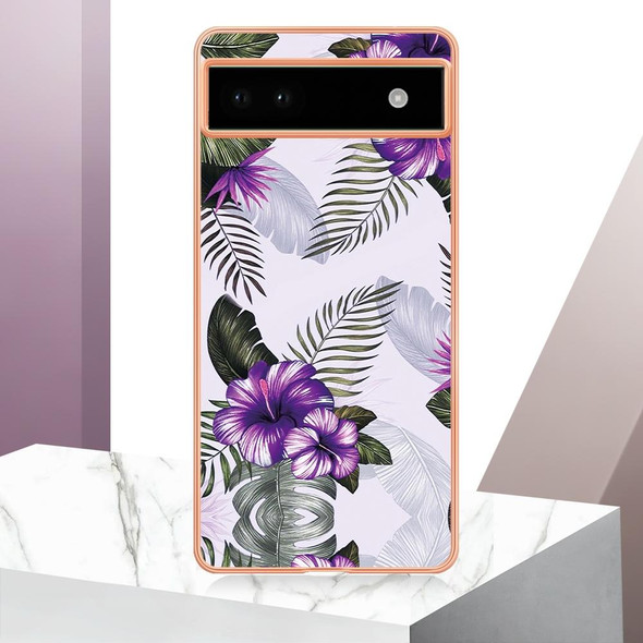 For Google Pixel 6a Electroplating IMD TPU Phone Case(Purple Flower)