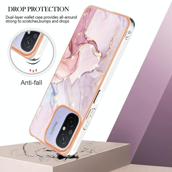 For Xiaomi Redmi 12C/11A 4G Global Electroplating Marble Dual-side IMD Phone Case(Rose Gold 005)