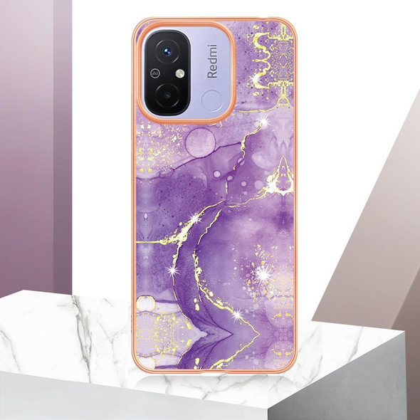 For Xiaomi Redmi 12C/11A 4G Global Electroplating Marble Dual-side IMD Phone Case(Purple 002)