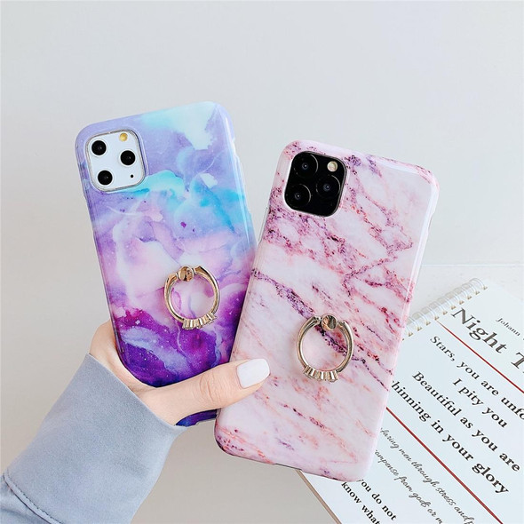 iPhone 11 Pro Max TPU Smooth Marble with Ring Metal Rhinestone Bracket Mobile Phone Protective Case(Snowflake Powder Q6)